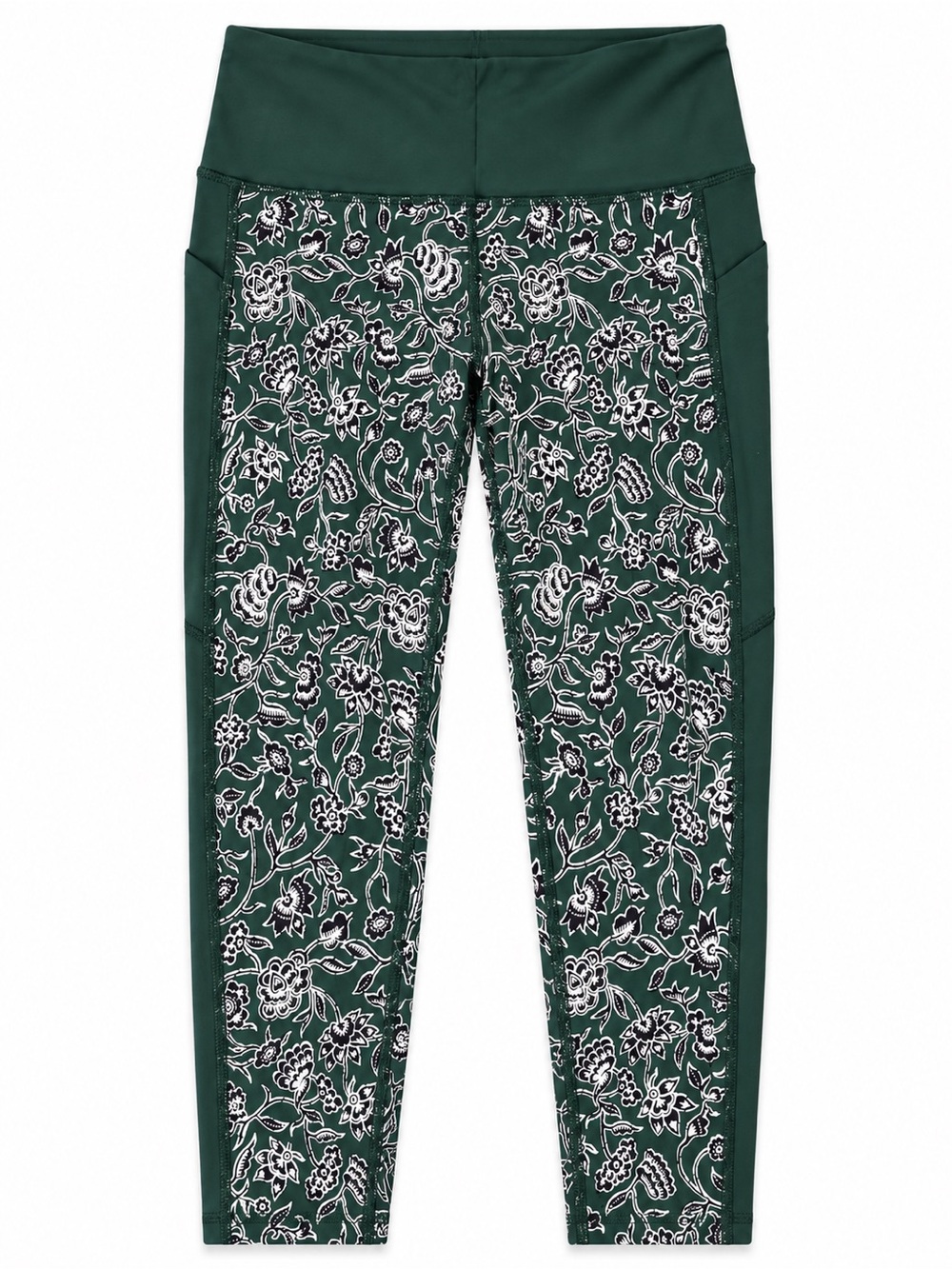 Athleta Dark Green Floral Print Kids Leggings